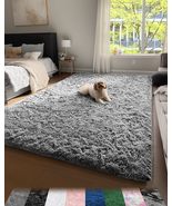 Machine Washable Upgrade 4x6 Rugs for Bedroom, Grey, Fluffy Shaggy Soft Area Rug - $37.00