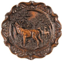 Decorative Plate MOUNTAIN Lodge Bugline Elk in Forest Resin Hand-Cast - £101.93 GBP