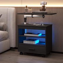 Dnbss Led Nightstand With Outlet &amp; Charging Station, Swivel Top Bedside, Black - £102.25 GBP