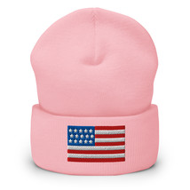 Cuffed Beanie with USA Flag American Knit Winter Hat  Beanie for Men  An... - $29.00