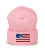 Cuffed Beanie with USA Flag American Knit Winter Hat  Beanie for Men  An... - $29.00