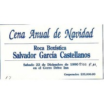 1990 Tijuana Annual Christmas Boxing Dinner Ticket - $8.16 CAD