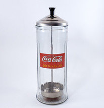 Coca Cola Straw Dispenser Glass Holder Diner Jar 11&quot; Canister 1993 Coke ... - $18.99