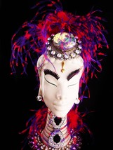 Art Deco style statue - HUGE headress - purple collar - vintage feather headdres - £114.68 GBP