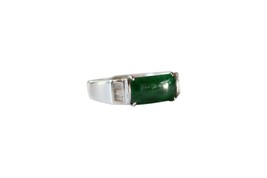 Fine Size 6.5 Rectangular Imperial Jade Ring with 0.12ct Diamonds 18K Gold Band - £854.56 GBP
