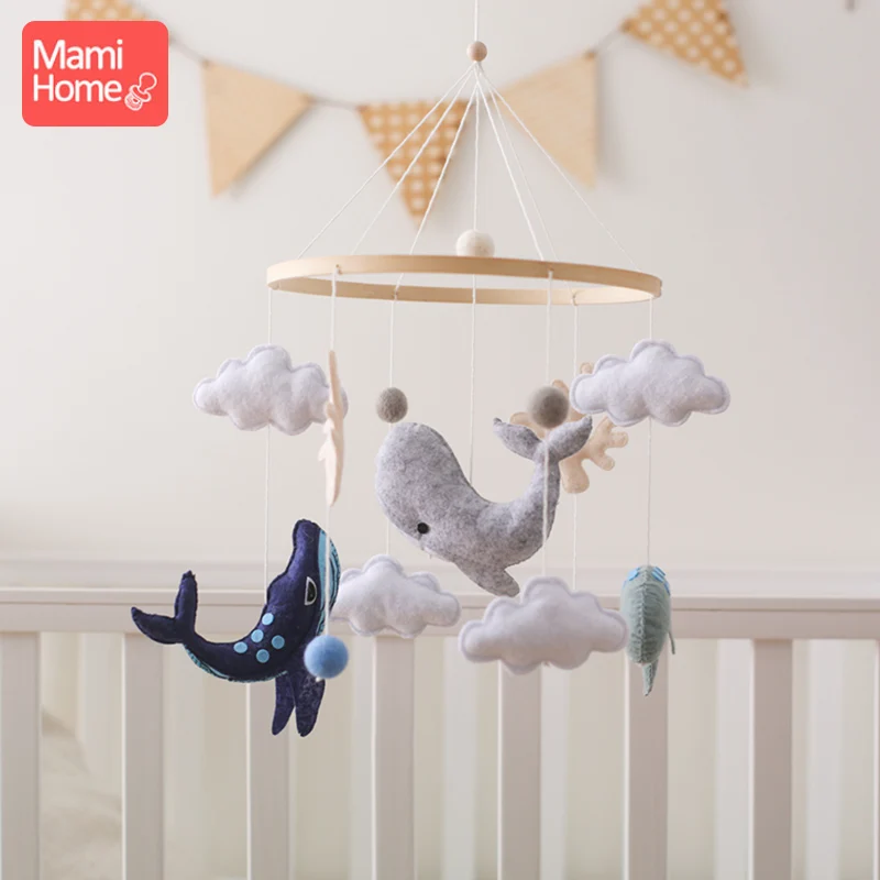 Wooden Baby Mobile Crib Bed Bell Cartoon Sea Animal Cloud Seashell Crib Hanging - £14.49 GBP+