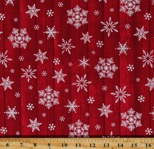 Cotton Snowflakes on Wood Grain Winter Red Fabric Print by the Yard D402.82 - £10.35 GBP