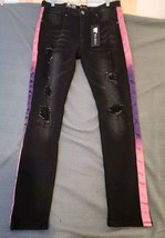 NEW $65 Waimea Jeans Skinny Fit 34 x 32 Black Pink Purple Side Stripe Di... - £22.97 GBP