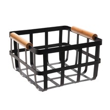 Square Metal Storage Basket With Bamboo Handles | Medium | Farmhouse Style Wire  - £25.65 GBP