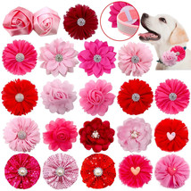 50pcs Valentine&#39;s Day Dog Bow Ties Sliding Flowers Puppy Pet Collar Accessories - $57.96