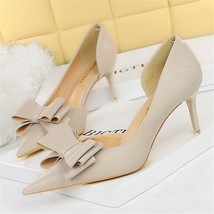 Women 7.5cm 10cm High Heels Korean Pumps Scarpins Cute Bow Middle Low Heels Lady - £22.35 GBP