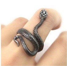Evil Eye Protection Amulet Black Silver Plated Snake Hindu Ring Adjustable Z25 - £10.14 GBP