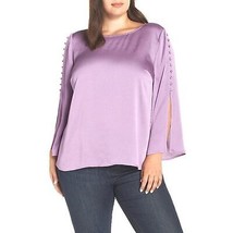 NWT Womens Plus Size 1X Vince Camuto Purple Satin Button Bell Sleeve Blouse Top - £22.34 GBP