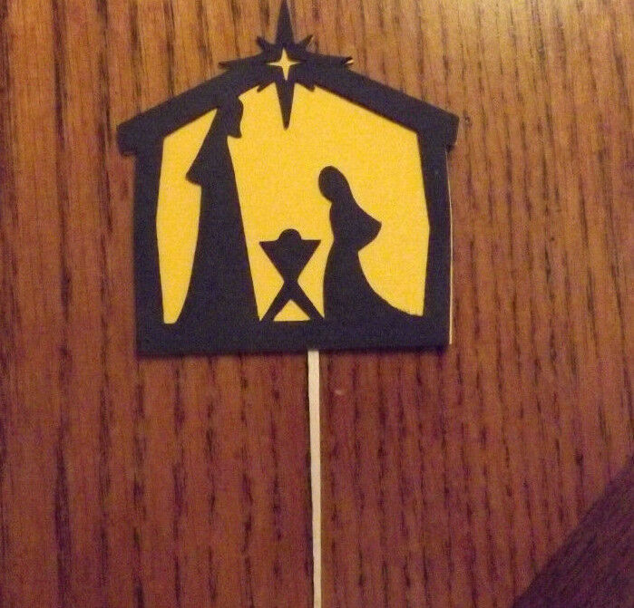 Lot of 12 Nativity Cupcake Toppers! Select background color - $3.95