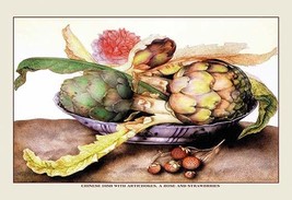 A Chinese Dish With Artichokes, a Rose and Strawberries - $372.24 MXN