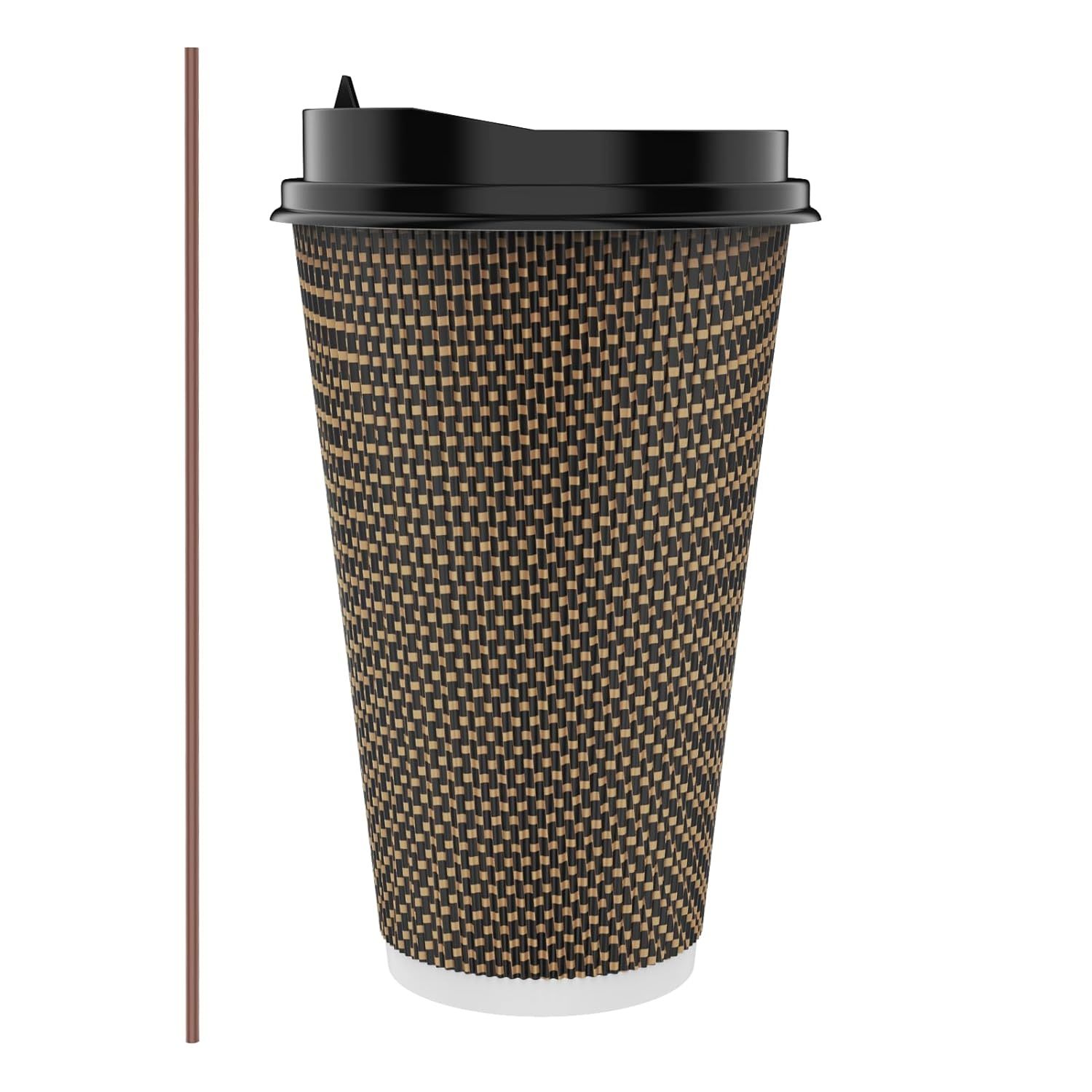 80 Pack 16 Oz Paper Coffee Cups, Insulated Ripple Wall Paper Cups With Lid And S