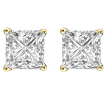 14K Placcato Oro Giallo 1 KT Diamanti Finti Orecchini a Lobo Solitario Princess - £70.56 GBP