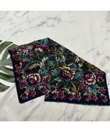 Axcess Vintage 90s Wool Square Scarf Navy Blue Pink Floral Fray Trim Lar... - $21.77