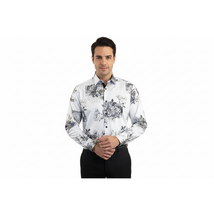 Men Sports Shirt by DE-NIKO Long Sleeves Fashion Print Soft Modal 2007020 White image 5