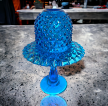 Fenton Colonial Blue Hobnail  Pedestal Footed Vintage Fairy Lamp Light NO INSERT - £146.19 GBP