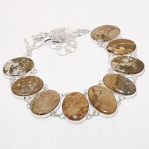 Ocean Jasper Oval Shape Gemstone Thanksgiving Gift Necklace Jewelry 18&quot; SA 2303 - £11.12 GBP