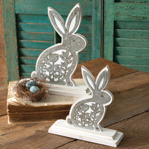 Set of Two Wooden Bunnies with Metal Cutouts - £58.15 GBP