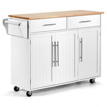 Kitchen Island Trolley Cart Wood Top Rolling Storage Cabinet-White - Color: Whit - $6,469.44 MXN