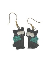 Black Cat Dangle Earrings Pierced Polymer Clay Drop 54420 - £9.17 GBP