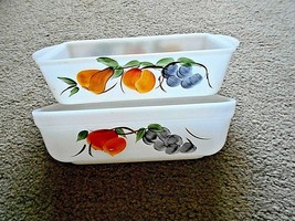 Fire King Oven Ware 2 pc. set Ceramic Loaf Casserole Dishes w/Fruit Design - £13.56 GBP