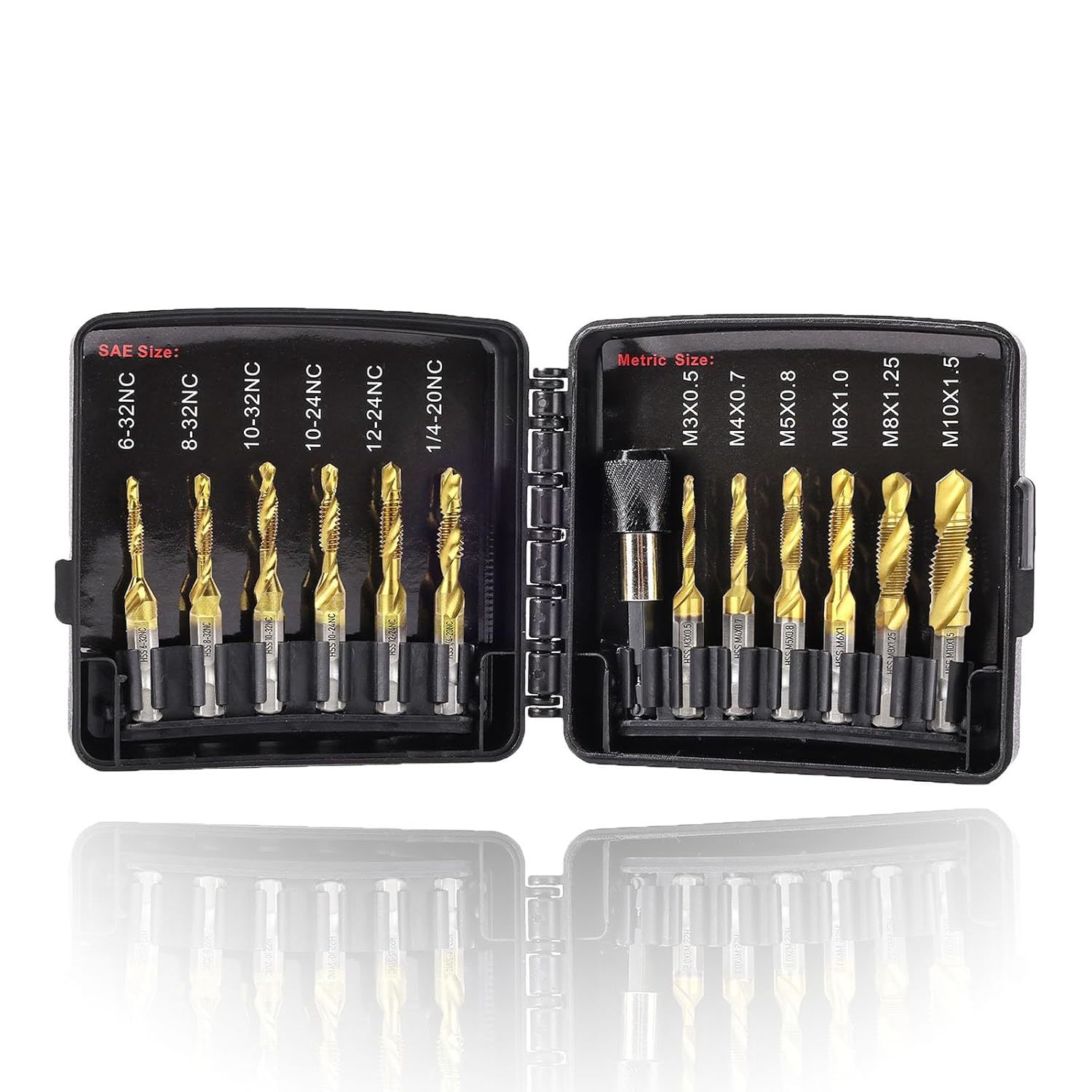 Drill Tap Set With Quick-Change Adapter Of 13Pcs, 6 Sae Sizes: 6-32Nc To - $37.95