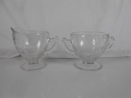 Vintage Etched Depression Clear Glass Flowers and Stems Creamer and Sugar - $11.30