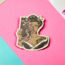 Japanese Woman Geisha Fan Zombie Demon Half Undead Sticker - $2.96