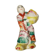 Vintage Porcelain Statue Figurine Chinese Confucius Maiden Black Hair w/ Basket - £14.65 GBP