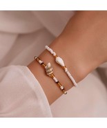 Summer bracelet filigree bracelet small beads and shell stretch bracelet - £13.36 GBP