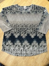 Size 1 Chico&#39;s Blue Gray Silver Crushed Velvet 3/4 Dolman Sleeve Stretch... - $19.79