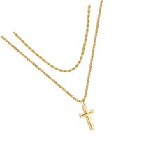 Ursteel Layered Cross Necklace for Men, Silver Gold Black 16 - £40.80 GBP