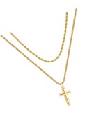 Ursteel Layered Cross Necklace for Men, Silver Gold Black 16 - £40.40 GBP
