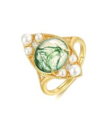 925 Silver Moss Agate and Freshwater Pearl Ring - $94.94 CAD