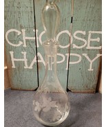 Vintage ~ 15&quot; Tall ~ Wine Decanter w/Glass Stopper ~ Vine &amp; Grape Design... - $59.84