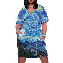 Woman&#39;s Starry Night Art Baggy Dress with Pockets (Size S to 5XL) - $28.00