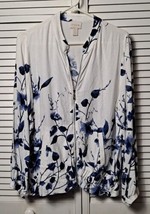 Chicos Blue &amp; White Floral Light Long Sleeve Jacket Size 1 Zip Front EPOC  - $16.99