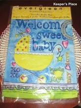 Evergreen WELCOME SWEET BABY Garden Flag Carriage Hearts Blue Yellow 12 x 17 New - $9.95
