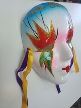 Mardi Gras Porcelain Hand Painted Mask 5&quot; - New Orleans Orange &amp; Green - £3.99 GBP