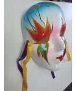 Mardi Gras Porcelain Hand Painted Mask 5&quot; - New Orleans Orange &amp; Green - $5.00