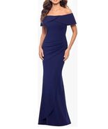 Xscape 6457X Crossover Off Shoulder Ruched Gown SZ 12 Navy - $157.36