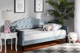 Lumac Light Blue Velvet Fabric Dark Brown Twin Size Daybed - $6,095.89 MXN
