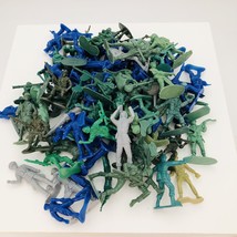 Lot of 100 Green &amp; Blue &amp; Gray Army Men Plastic Soldiers 1.75 - 2.5 inch high - £9.41 GBP