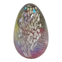 Vintage Art Glass Volcanic Ash Irridescent Pink Swirl Egg Paperweight 2.75” - $56.09