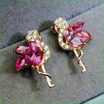 Boucles d&#39;Oreilles Flamant Rose Saphir Rose Taille Marquise 2.50Ct Finition... - £78.84 GBP