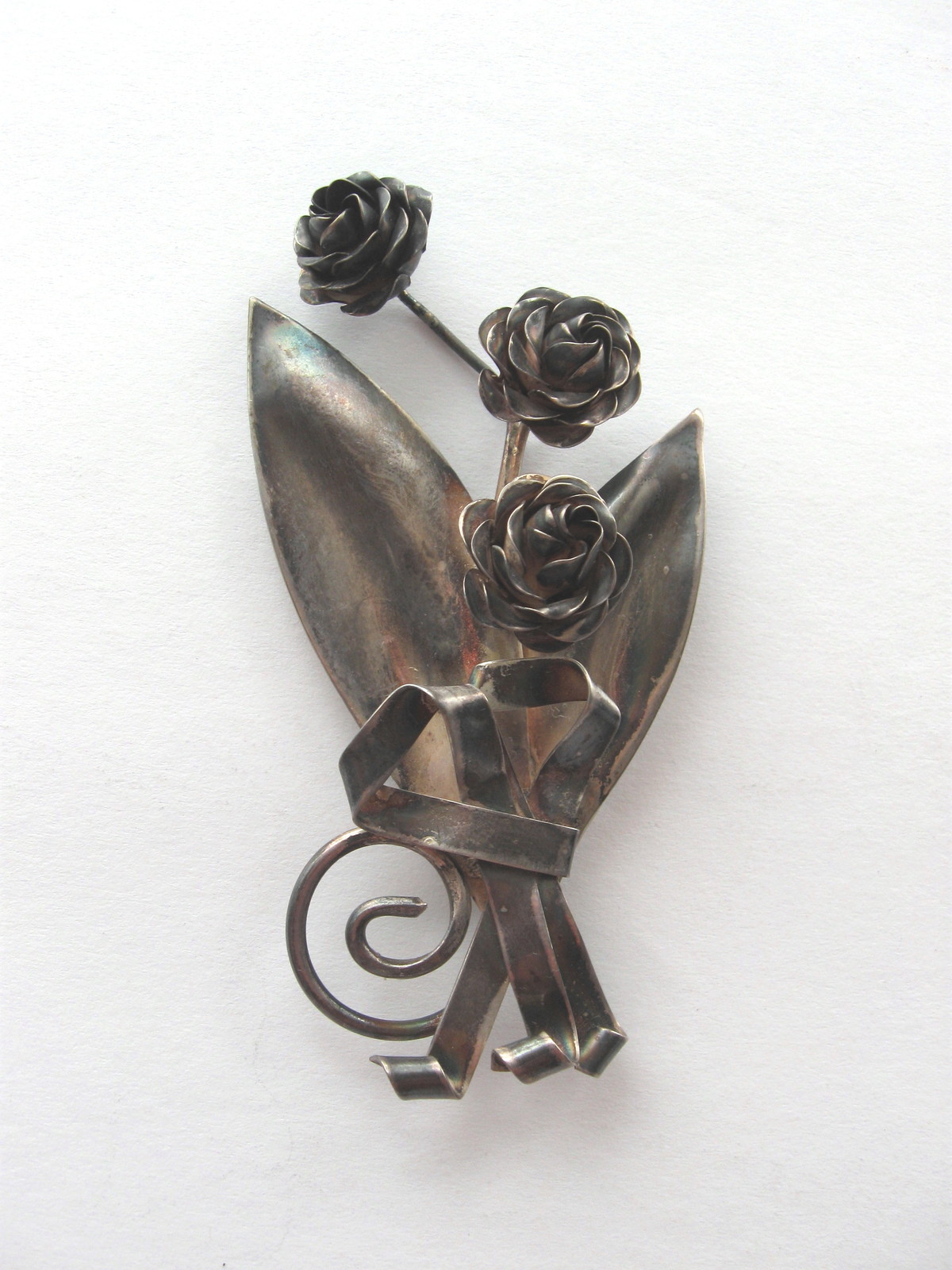 Primary image for Vintage Coro Sterling Brooch Pin with Flowers Leaves Ribbons - Vintage Coro Pin 